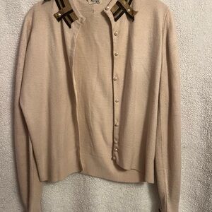 Vintage Mattique Cream Button-Up Cardigan with Decorative Collar